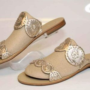 Jack Rogers Designer Slide Sandals Gold Leather Medallions Flat Shoes 7.5 M